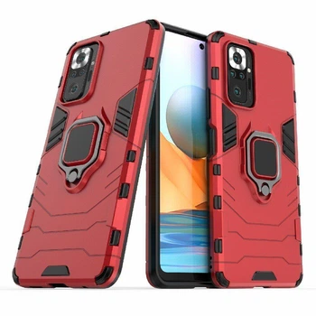 Чехол Fiji Ring для Xiaomi Redmi Note 10 Pro бронированный бампер с кольцом красный
