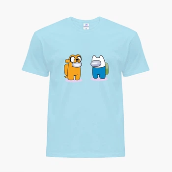 Дитяча футболка Амонг Ас Час Пригод Фінн і Джейк пес (Among Us Adventure Time Finn & Jake the dog) (25186-2414) 134-140 см Бавовна Блакитний