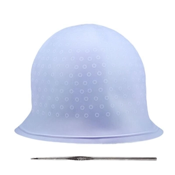 Шапка для мелирования волос, силиконовая шапочка с крючком многоразовая латексная MagiCap (Голубой)
