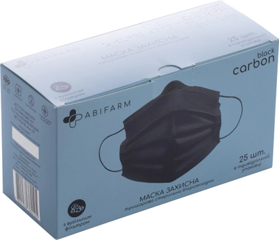 Захисні маски Abifarm Black Carbon з вугільним фільтром стерильні 3-шарові 25 шт. (4820238360105)
