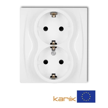 Розетка подвійна Karlik LOGO Біла з заземленням і шторками захисними 16А 250В LGP-2sp