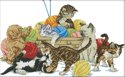 Набор для вышивания крестом со схемой на канве 47х32 Котята Joy Sunday D762