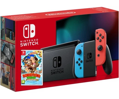Nintendo Switch Neon Blue-Red (Upgraded version) + Игра Donkey Kong Country: Tropical Freeze