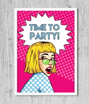 Постер Happy Moments в стиле поп-арт для вечеринки "Time to Party!" А4 без рамки (02869)