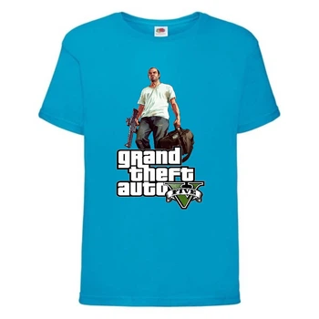 Футболка детская GTA 007 (Grand Theft Auto) синяя (GTA blu 007) 140 см