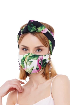 Летний набор тюрбан +маска +цепочка для маски и очков MyScarf one size цветочки