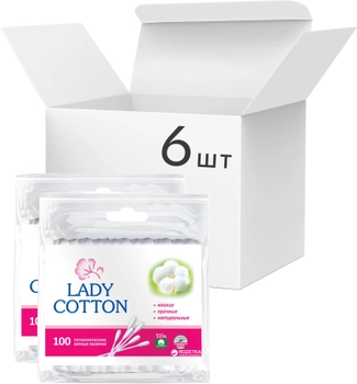 Упаковка ватных палочек Lady Cotton 6 пачек по 100 шт (4820048487351)