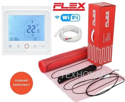 Тепла підлога Flex EHM 175Вт/м² тонкий гріючий кабельний мат під плитку 0,5м²/87,5Вт із сенсорним програмованим терморегулятором TWE02 Wi-Fi