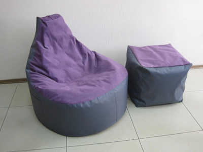 Бескаркасный комплект кресло Комфорт Mypufik размер ХL (90*90*100 см) и пуф Куб (40*40*40 см) Оксфорд 600ПУ Серый + Лира фиолетовый