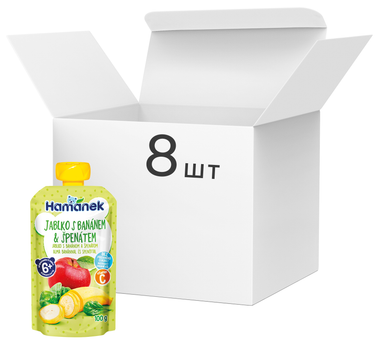 Упаковка пюре Hamanek Яблоко с бананами и шпинатом 100 г х 8 шт (8595139798444)