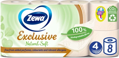 Туалетная бумага Zewa Exclusive Natural Soft бело-кремовая 4 слоя 8 рулонов (7322541361246)