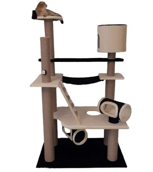 Высокий игровой кошачий комплекс когтеточка домик котикам 180х108х65см бело черный