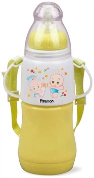 Бутылочка детская для кормления Fissman Babies "Малыши" 230мл с ремешком, желтая