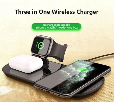 Беспроводная док-станция Fast Charge 3в1 для iPhone/Samsung/Apple Watch/AirPods 1/2/Pro Black