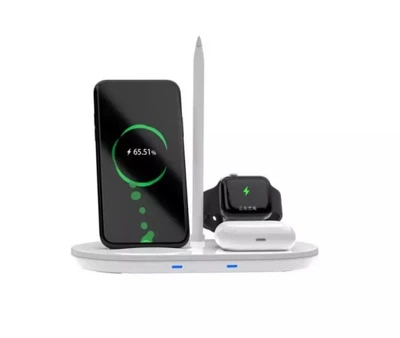 Беспроводная док-станция Wireless Station 4в1 для iPhone/Samsung/Apple Watch/AirPods/Pencil white