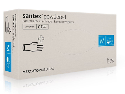 Рукавички латексні (M) Mercator Medical Santex Powdered (17201600) 100 шт 50 пар (10уп/ящ)