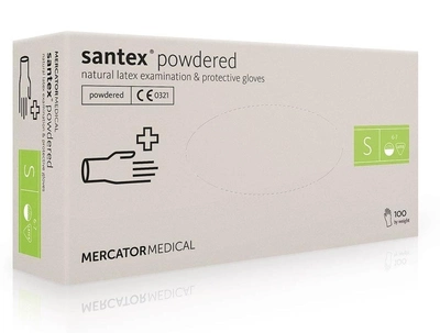 Рукавички латексні (S) Mercator Medical Santex Powdered (17201500) 100 шт 50 пар (10уп/ящ)