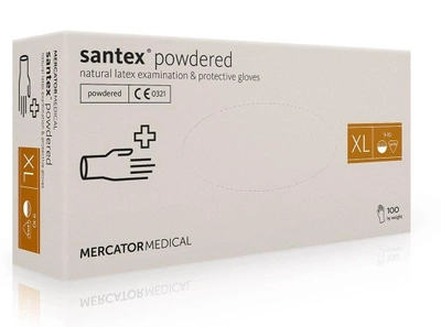 Перчатки латексные (XL) Mercator Medical Santex Powdered (17204700) 100 шт 50 пар (10уп/ящ)