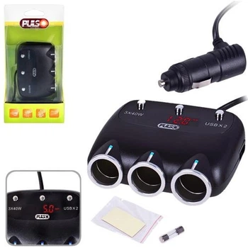 Разветвитель прикуривателя PULSO 3 выхода + 2USB 2400 mA 12/24V SC-3003 провод+вольтметр (SC-3003)
