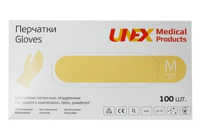 Рукавички UNEX латексні нестерильні припудрені гладкі 100 шт/уп M