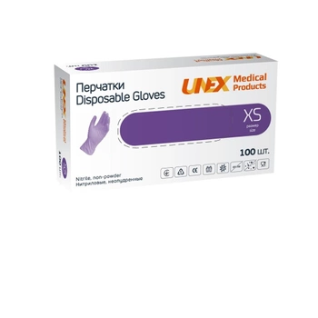 Перчатки Unex Medical Products нитриловые cиреневые нестерильные неопудренные XS 50 пар (111-2020)