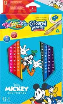 Олівці кольорові Patio Colorino Mickey + точилка 13 кольорів 12 шт (89847PTR) (5907620189847)