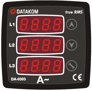Амперметр DATAKOM DA-0303, 170-275V питание, 3 фазы, 72x72мм, 3 дисплея