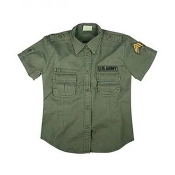 Женская рубашка Rothco Vintage Army BDU милитари US ARMY, короткий рукав, оливковое масло (OD Green), 55/45 твил L