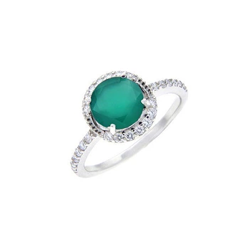 Кольцо из серебра с агатом и куб. циркониями 143280, размер 16