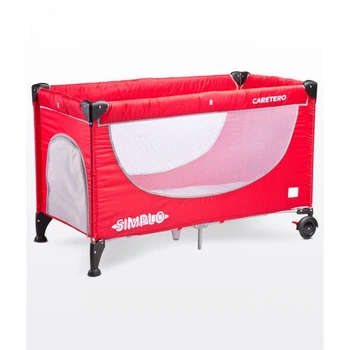 Манеж-кроватка 2 в 1 Caretero Simplo Red с колесами и двойной системой блокировки Double-Lock + сумка для транспортировки