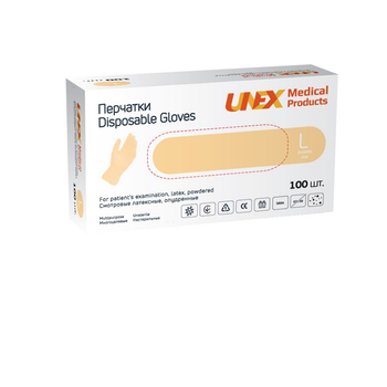 Перчатки Unex Medical Products латексные нестерильные опудренные L 50 пар (144-2020)