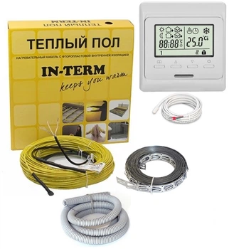 Тепла підлога IN-TERM двожильний кабель 720W 3.6-5.0 м2 в комплекті з програмованим терморегулятором гофротрубкой і датчиком температури підлоги (VIT00005408)