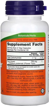 Красный Клевер, Red Clover, Now Foods 400 мг, 100 Вегетарианских Капсул (733739047304)