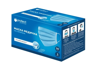 Маска медична PRO servise Protect блакитно-біла 3 шари SMS  50 штук в упаковке