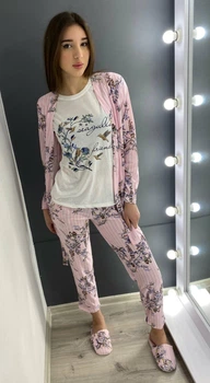 Комплект (Халат + футболка + штаны + тапки) Pijamoni Tenderness XL Нежно-розовый (9027)