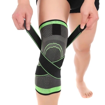 Фиксатор для коленного сустава компрессионный эластичный наколенник для спорта, серо-салатовый