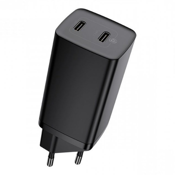 Блок живлення Baseus 65W GaN 2 Lite Quick Charger 2хType-C для ноутбуків MacBook| Google| HP| Lenovo| Huawei| Samsung Black