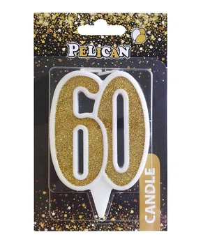 Свеча юбилейная для торта Pelican "60" ЗОЛОТО 7см Золотой Pelican (867160)