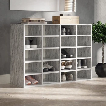 Стеллаж (обувница) открытый напольный DrevoGoods из дерева с полками для хранения обуви в прихожую, гардеробную на 20 ячеек 920 х 676 х 300 мм Серый (79MV12)