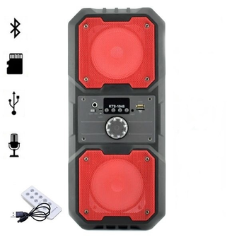 Портативна Bluetooth колонка бездротова акумуляторна акустична система з підсвічуванням і пультом з USB FM 2х5 Вт KTS 1048 чорна з червоним