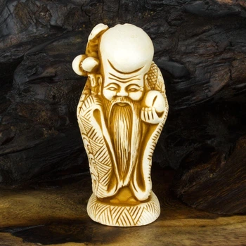 Статуэтка Нэцкэ Бог Здоровья Шоусин Netsuke Гипс 6.5x3x2.7 см Бежевый (00658)