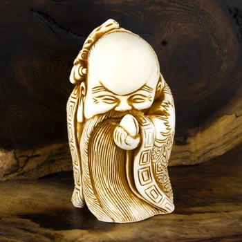 Статуэтка Нэцкэ Шоусин с бородой Netsuke Гипс 8x4,5x5,2см Бежевый (00657)