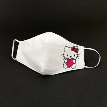 Маска защитная многоразовая трехслойная с вышивкой «Hello Kitty» белая детская 3-6 лет XS BATIAR