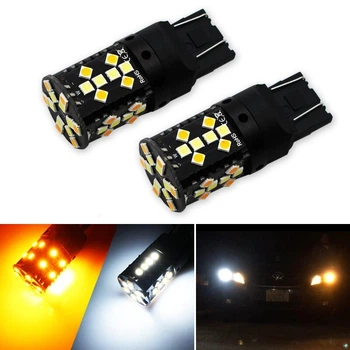 Двухцветные светодиодные лампы Led 7443 T20 W21/5W W3x16q 44SMD 3030 12V Белый Желтый с обманкой Autoexpect (74350)