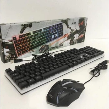 Клавиатура игровая с подсветкой проводная и мышка UKC Combo Gamer K01