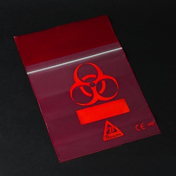 Мішок для транспортування біоматеріалів Starlab з символом «Biohazard» з подвійним карманом червоний 100 шт / пак 05.0451