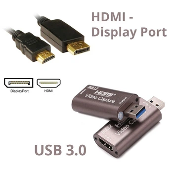 Карта видеозахвата DisplayPort HDMI Rullz Stream USB 3.0 - 60 fps + hdmi to Display Port 4K кабель 2 метра