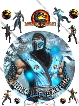 Сахарна їстівна картинка Mortal Kombat вис. 5 см Ø19 см для чоловіка, сина на торт і топпери (SNP - 00386)