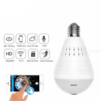 Панорамная Wi-Fi IP Камера-лампа 360° EC75B-P12 Clefers - 1280х1024 Рыбий глаз + Датчик Движения + Удаленное Подключение + Ночной Режим (511786)