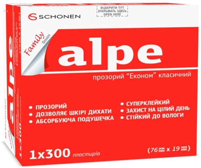 Пластырь Alpe Family Эконом прозрачный классический 76х19 мм №1х300 (000000553)